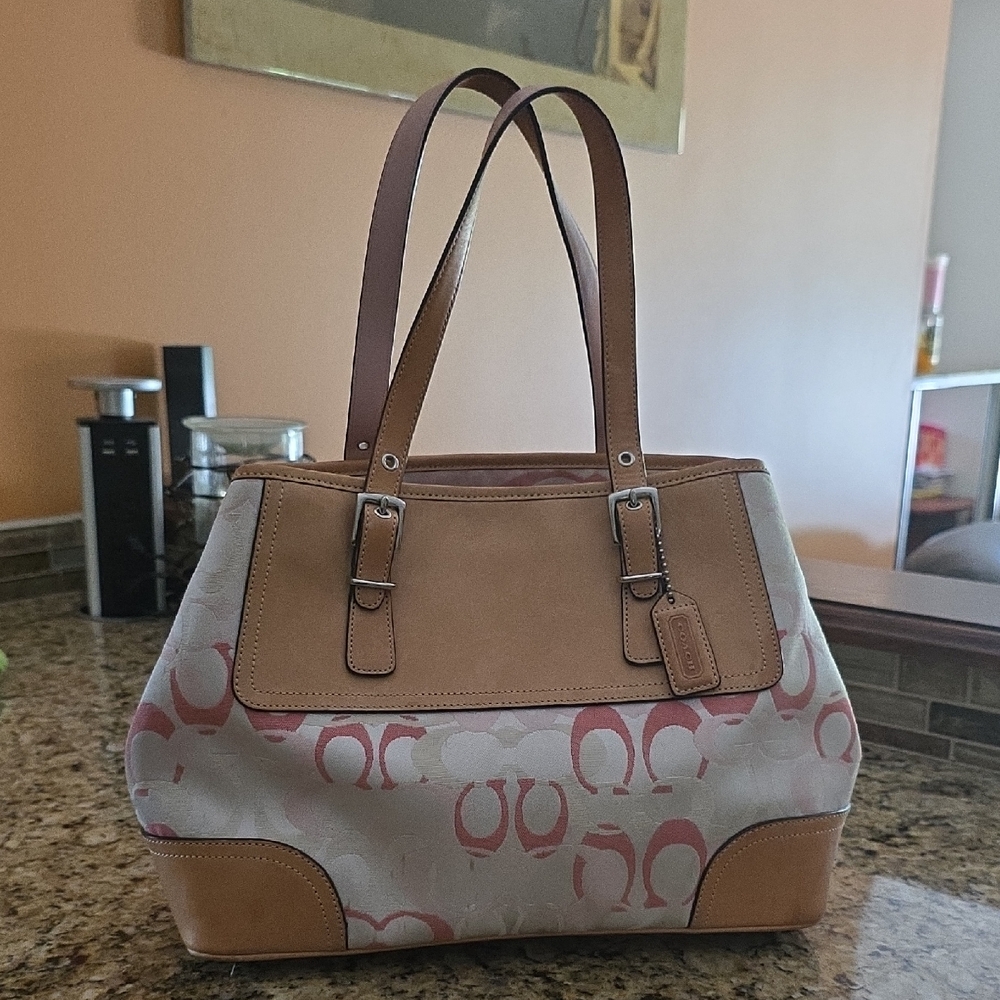 Coach Tan and Brown Signature Tote